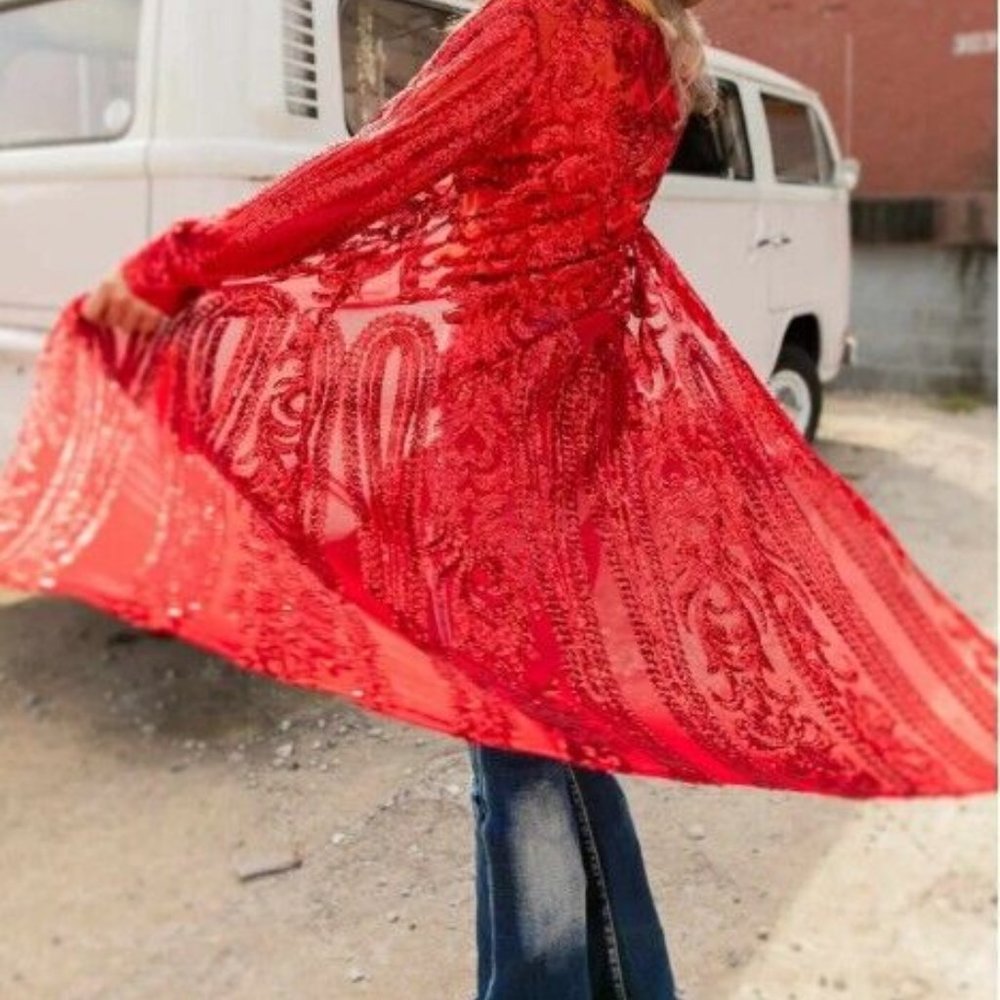 NWT Southern Fried Chics Red Sequin Duster Medium